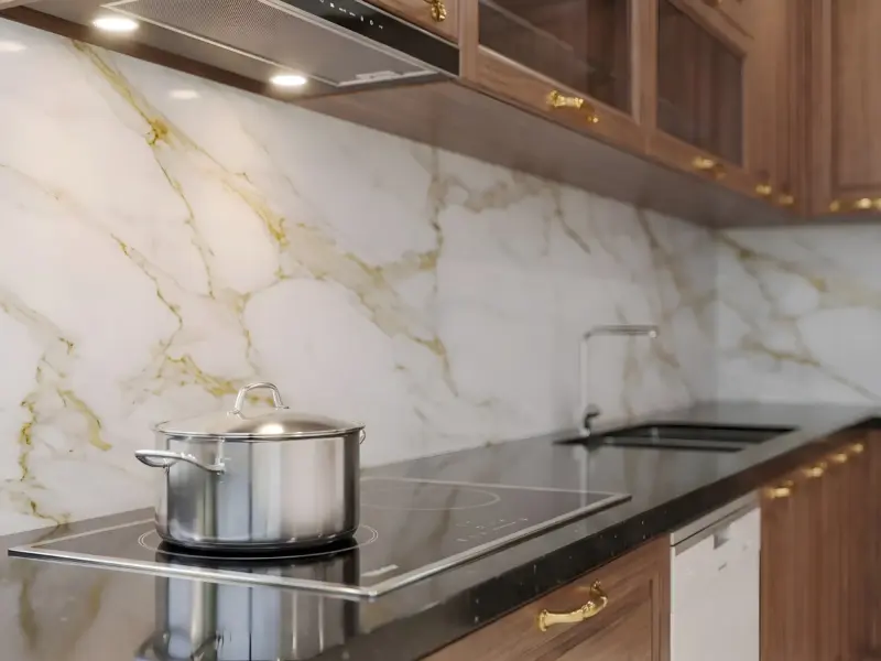 Chi tiết bếp từ và mặt đá của Gia Đình Chị Ngọc Ánh ở Mỹ Đình