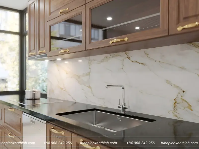 Chi tiết chậu rửa inox và vòi rửa hiện đại tại Gia Đình Chị Ngọc Ánh ở Mỹ Đình, Hà Nội