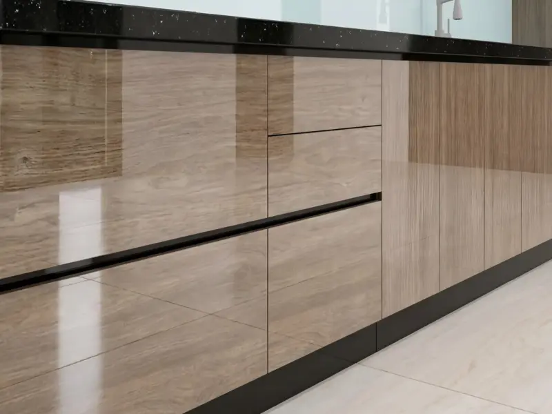 Góc Cận Cảnh Chi Tiết Tủ Dưới Thiết kế Tủ Bếp Inox 304 Cánh Acrylic Bóng Gương Chị Hoa - Hai Bà Trưng, Hà Nội