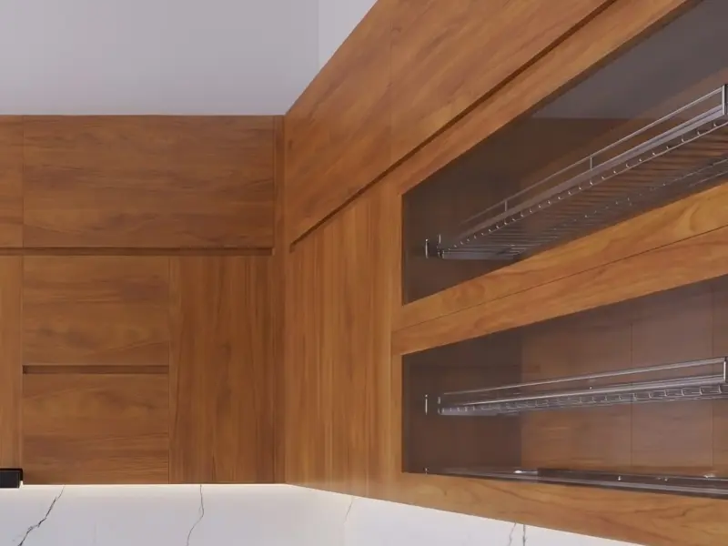 Góc Cận Cảnh Cánh Tủ Gỗ & Máy Rửa Bát Thiết Kế Tủ Bếp Inox 304 Cánh Gỗ MDF Chống Ẩm Phủ Melamine Gia Đình Anh Doanh tại Khương Đình, Hà Nội