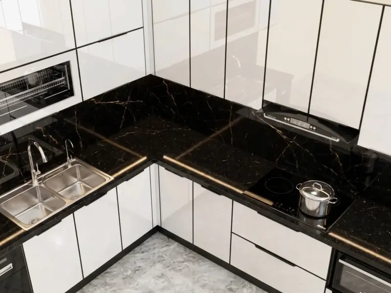 Góc L Tủ Bếp Inox 304 Cánh Kính - Tổng Quan Bếp của gia đình chị Liên - Thường Tín, Hà Nội