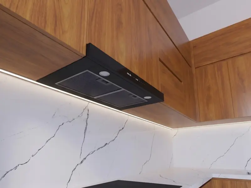 Góc Máy Hút Mùi & Đèn Led Thiết Kế Tủ Bếp Inox 304 Cánh Gỗ MDF Chống Ẩm Phủ Melamine Gia Đình Anh Doanh tại Khương Đình, Hà Nội