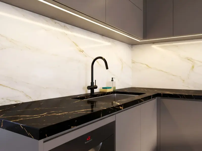 Khu Vực Rửa Bát Tủ Bếp Inox Cánh Melamine - Gia Đình Anh Đức