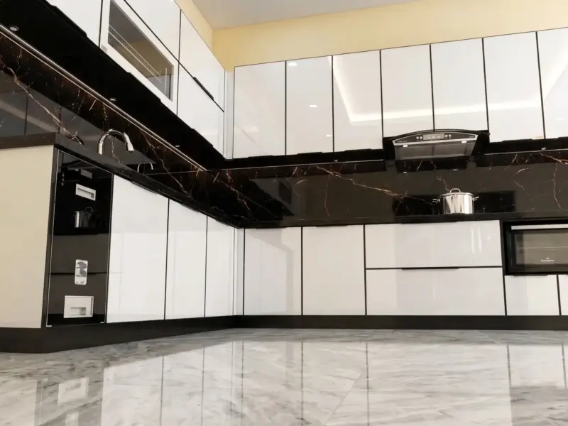 Toàn Cảnh Tủ Bếp Inox 304 Cánh Kính Góc L của gia đình chị Liên - Thường Tín, Hà Nội