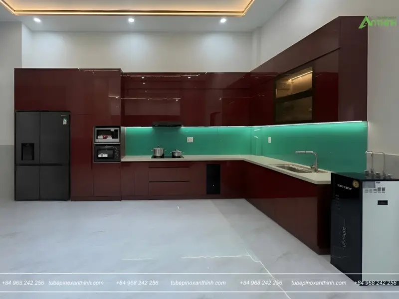 Thiết Kế Tủ Bếp Inox 304 Cánh Acrylic Bóng Gương Hiện Đại Cho Gia Đình Chị Giang tại Đan Phượng, Hà Nội