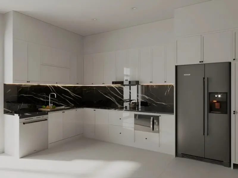 Tủ Bếp Chữ L Màu Trắng Hiện Đại, Đẹp Chị Hoa Tại Thường Tín, Hà Nội