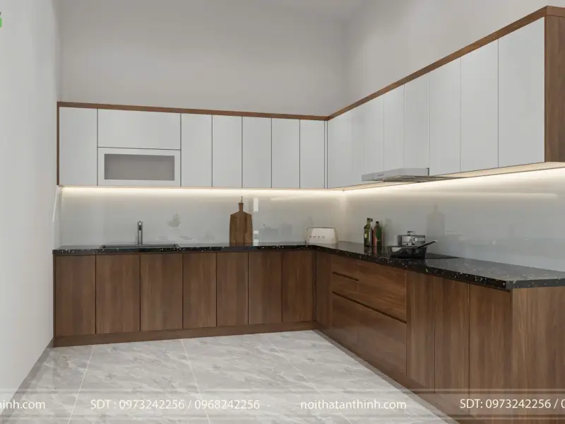 Tủ bếp chữ L Anh Dương tại Dược Thượng, Sóc Sơn