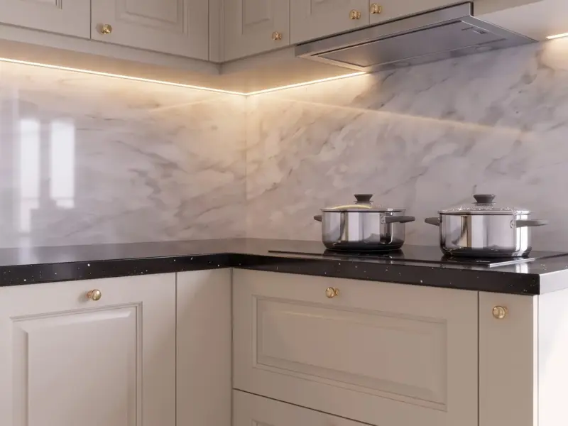 Góc bếp nấu chi tiết tủ bếp Inox 304 cánh gỗ HDF chống ẩm sơn Inchem tại gia đình Chị Hồng ở Ngọc Hồi, Hà Nội