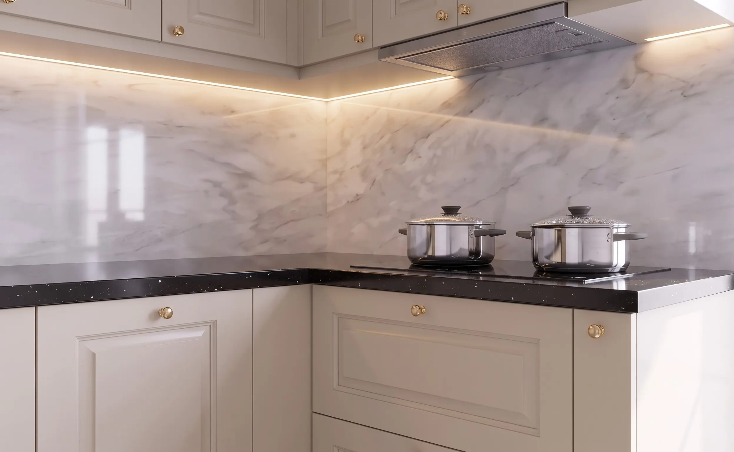 Góc bếp nấu chi tiết tủ bếp Inox 304 cánh gỗ HDF chống ẩm sơn Inchem tại gia đình Chị Hồng ở Ngọc Hồi, Hà Nội