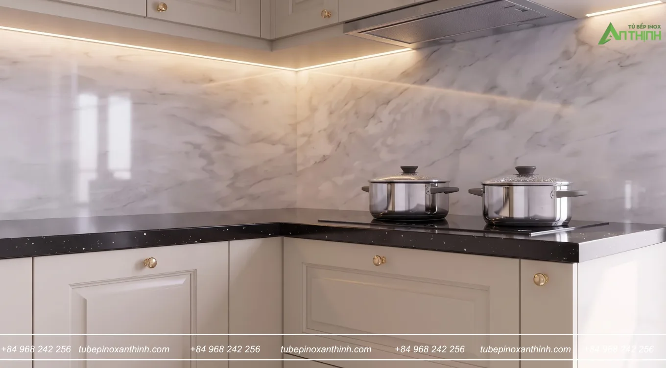 Góc nấu nướng tại gia đình Chị Hồng ở Ngọc Hồi Hà Nội bếp từ và nồi inox