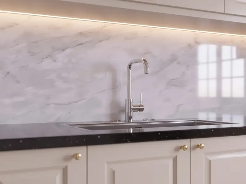 Khu vực chậu rửa tủ bếp Inox 304 cánh gỗ HDF chống ẩm sơn Inchem tại gia đình Chị Hồng ở Ngọc Hồi, Hà Nội