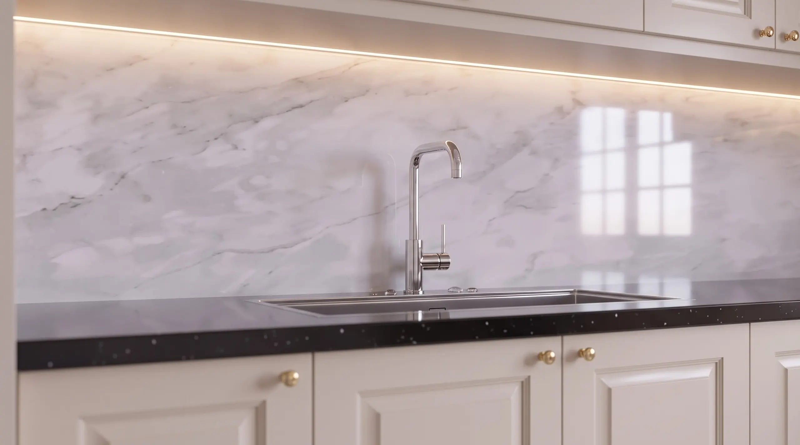 Khu vực chậu rửa tủ bếp Inox 304 cánh gỗ HDF chống ẩm sơn Inchem tại gia đình Chị Hồng ở Ngọc Hồi, Hà Nội