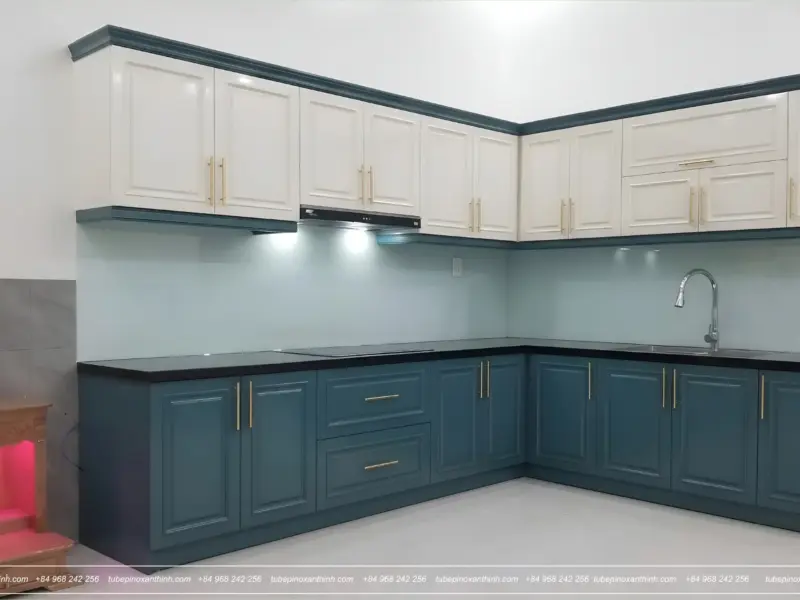 Công Trình Tủ Bếp Inox Cánh Gỗ HDF Sơn Inchem Nhà Em Vân Tại Hà Đông, Hà Nội