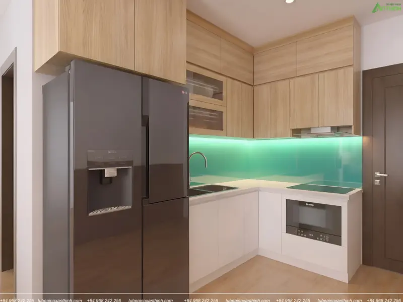Khám Phá Thiết Kế Mẫu Tủ Bếp Inox 304 Cánh Gỗ Nhựa Chống Nước Phủ Melamine Cho Gia Đình Chị Diễm Tại Hoàng Mai, Hà Nội