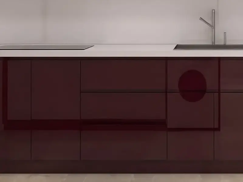 Tủ bếp dưới cánh Acrylic bóng gương màu đỏ đô