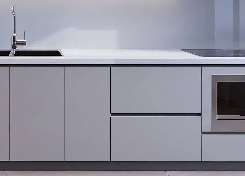 Tủ bếp dưới cánh gỗ MDF phủ Melamine màu xám