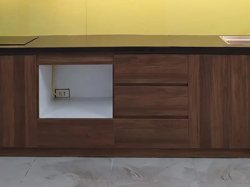 Tủ bếp dưới cánh gỗ nhựa chống nước phủ Melamine màu vân gỗ nâu