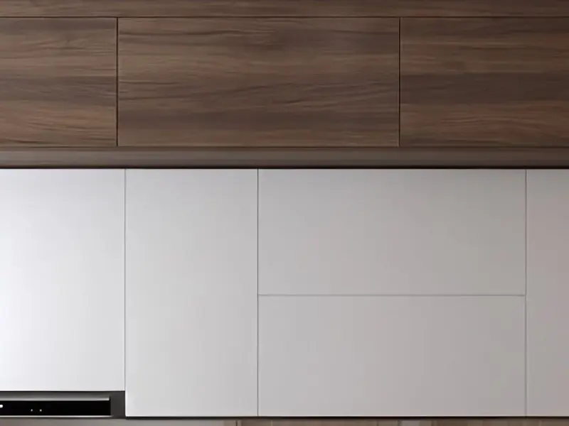 Tủ bếp trên cánh gỗ MDF chống ẩm phủ Melamine màu trắng vân gỗ nâu