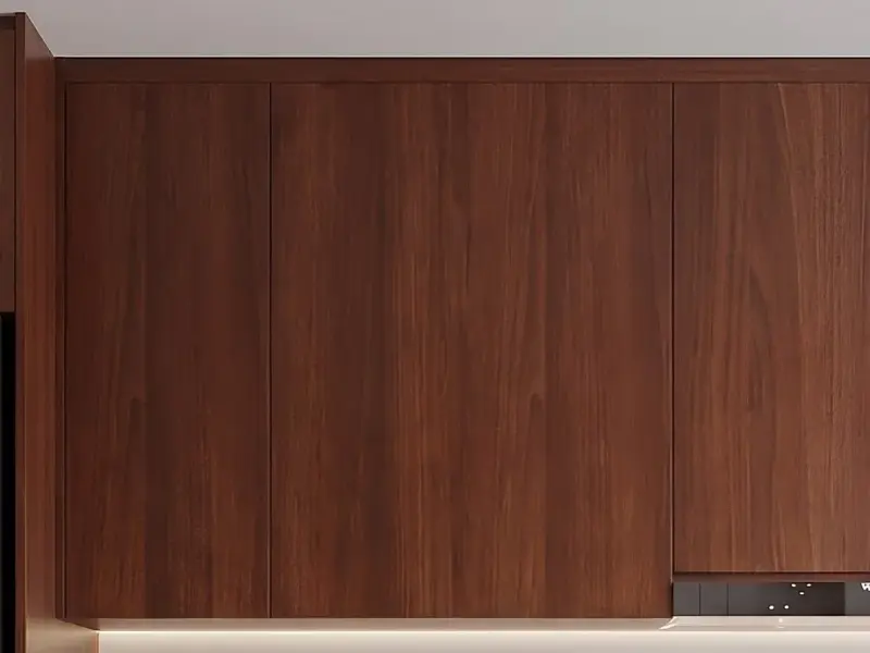 Tủ bếp trên cánh gỗ MDF chống ẩm phủ Melamine màu vân gỗ óc chó