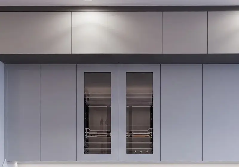 Tủ bếp trên cánh gỗ MDF phủ Melamine màu xám
