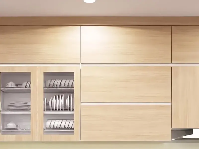 Tủ bếp trên cánh gỗ nhựa chống nước phủ Melamine màu vân gỗ sồi sáng