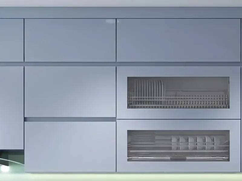 Tủ bếp trên cánh gỗ nhựa chống nước phủ Melamine màu xanh xám
