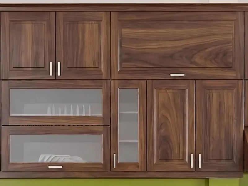 Tủ bếp trên cánh gỗ tự nhiên Óc chó màu nâu socola