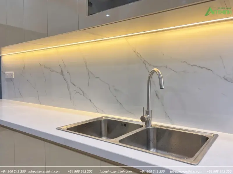 Chi tiết chậu rửa inox đôi tại Gia Đình Chú Bình ở Phúc Yên Phú Thọ