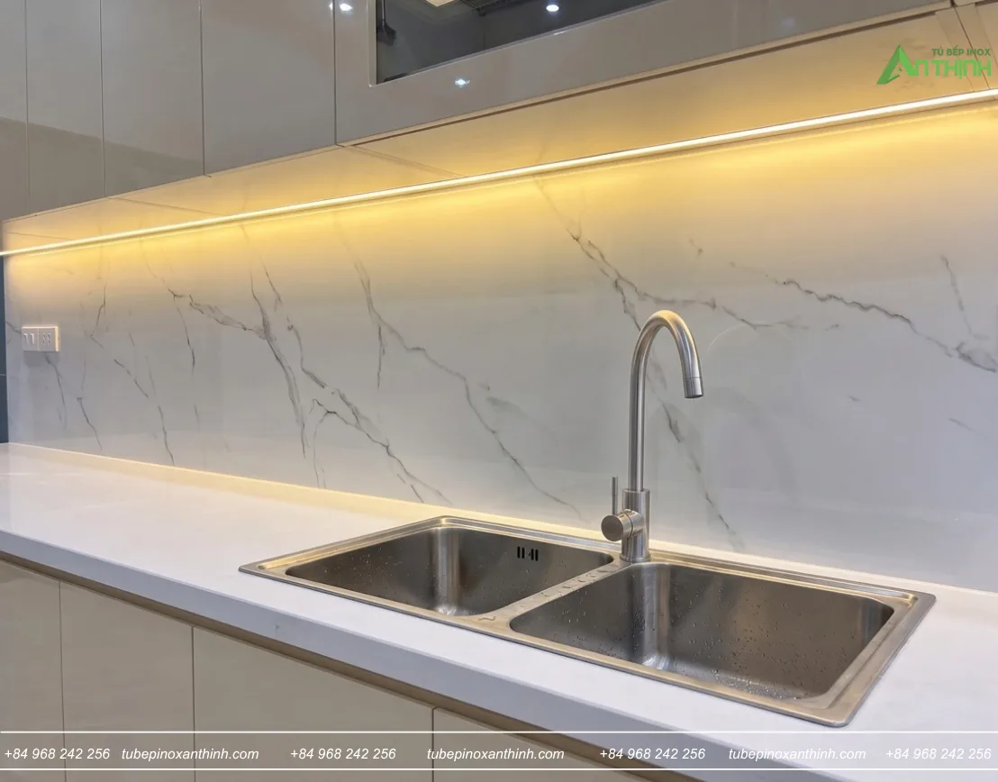 Chi tiết chậu rửa inox đôi tại Gia Đình Chú Bình ở Phúc Yên Phú Thọ