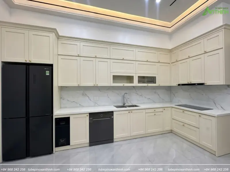 Thiết Kế Tủ Bếp Inox 304 Cánh Gỗ HDF Chống Ẩm Sơn Inchem Cho Chị Hoa Tại Giảng Võ, Hà Nội
